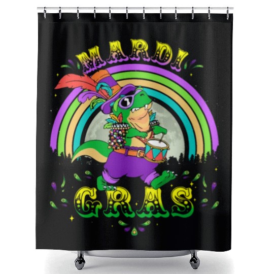 2023 Mardi Gras Party Hat T Rex Drummer Mardi Shower Curtains
