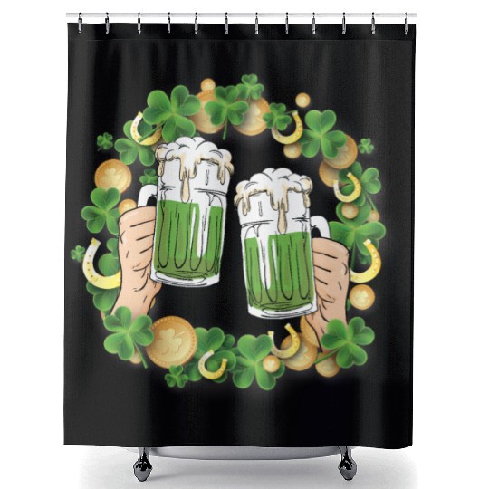 St. Patrick's Day Irish Green Beer, Wine Cups Shower Curtains