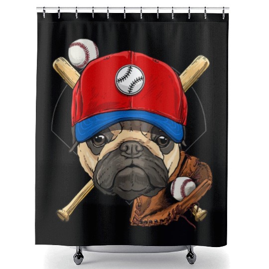 Baseball Player Coach Pug Dog Lover Pug Mom Shower Curtains