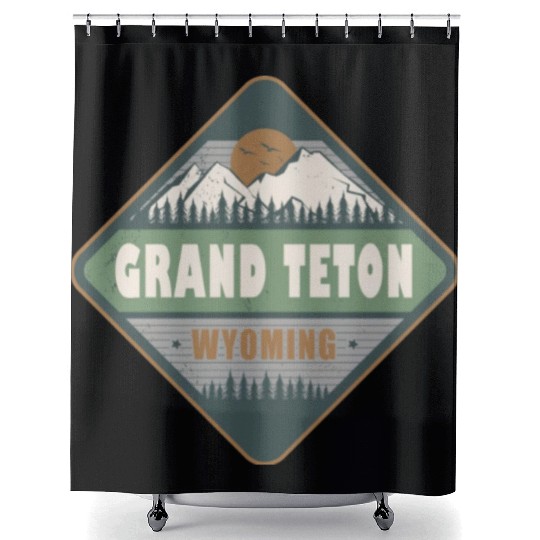 Grand Teton Wyoming US Vintage Hiking Design Shower Curtains