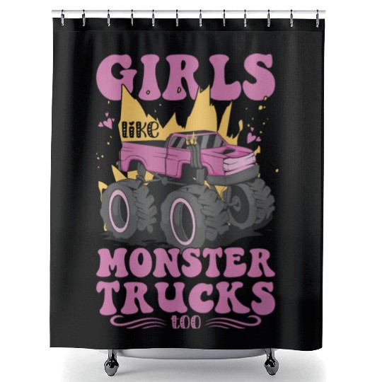 Girls Like Monster Trucks Too Girls Monster Truck Shower Curtains