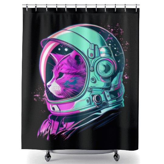 Aesthetic Vaporwave Space Cat 80s 90s Astronaut Shower Curtains