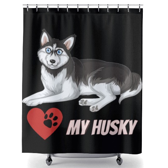 I Love My Husky Shower Curtains