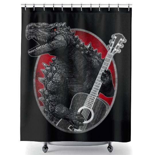 Kaiju playing guitar Shower Curtains