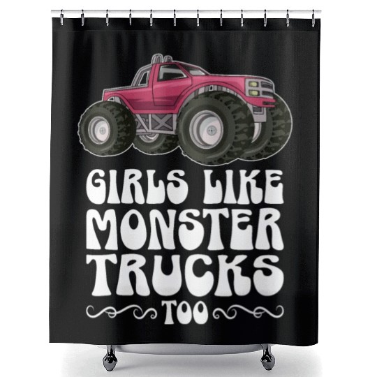 Girls Like Monster Trucks Too Girls Monster Truck Shower Curtains