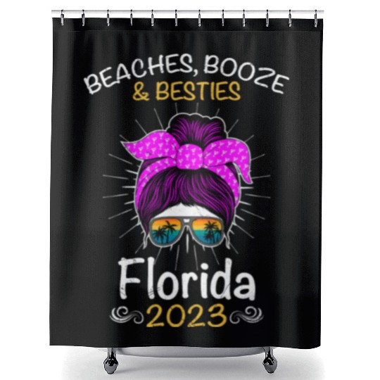 Beaches Booze Besties Florida 2023 Spring Break Shower Curtains