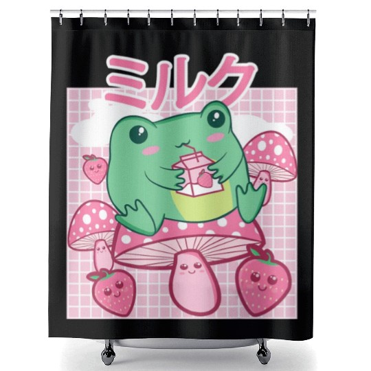 Cottagecore Aesthetic Kawaii Frog Drinking Japanes Shower Curtains