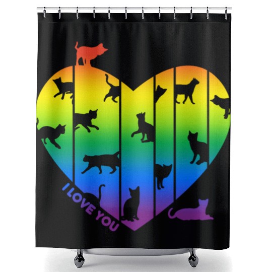 Rainbow Heart and Funny Cats. Cats are in my Heart Shower Curtains