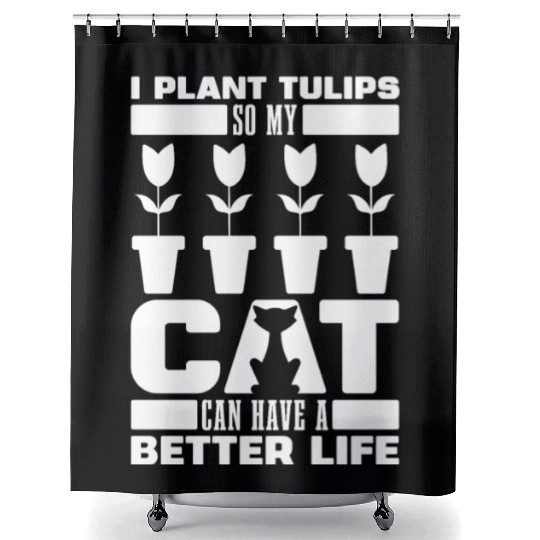 Tulip Gardening Cat Shower Curtains