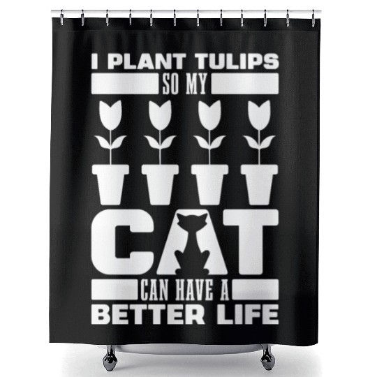 Tulip Gardening Cat Shower Curtains