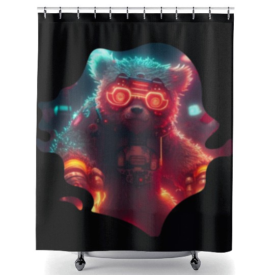 Cool Mecha Grizzly with Cyborg Steampunk Style Shower Curtains