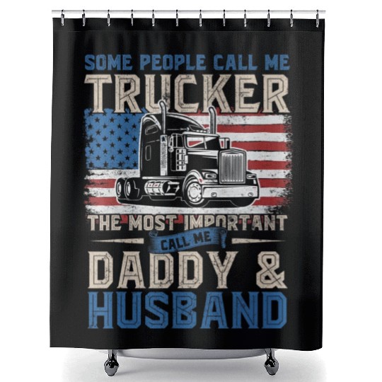 Truck Driver Gift Trucker Daddy Husband US Flag Shower Curtains