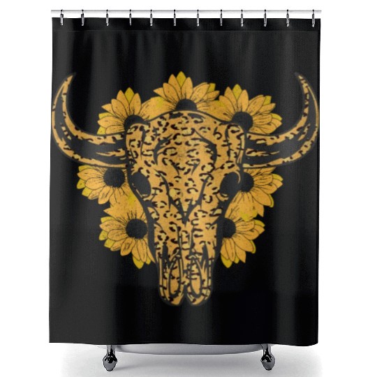Bull Skull Sunflower Shower Curtains