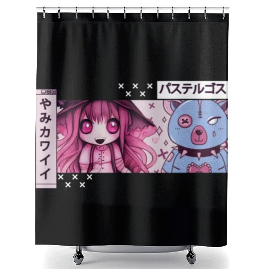Yami Kawaii Witch Chibi Anime Japanese Aesthetic Shower Curtains