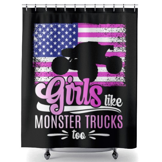 Girls Like Monster Trucks Too Girls Monster Truck Shower Curtains