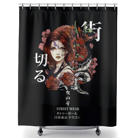 Japanese Anime Dragon Girl Tattoo Urban Streetwear Shower Curtains
