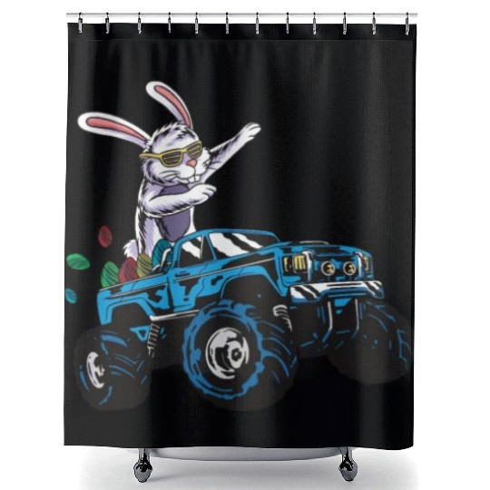 Happy Easter Motif Easter Eggs Funny Easter Bunny Shower Curtains
