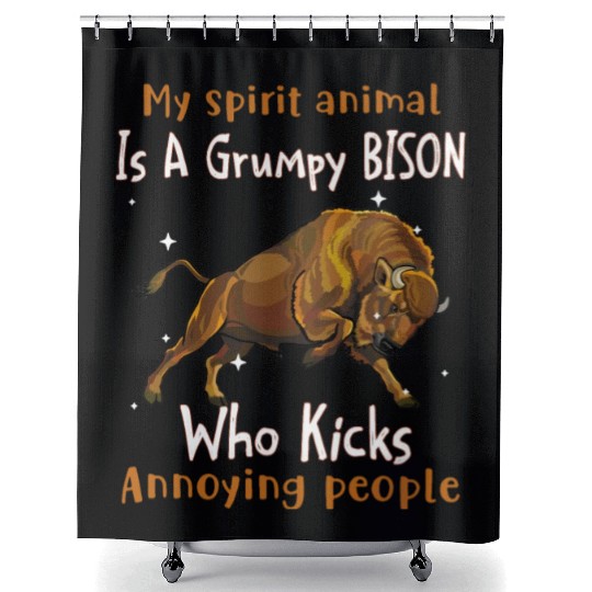 My Spirit animal Is A Grumpy Bison Shower Curtains