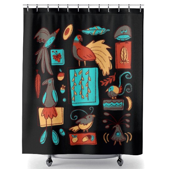 Retro 1950s Birds Of Paradise Pattern Shower Curtains