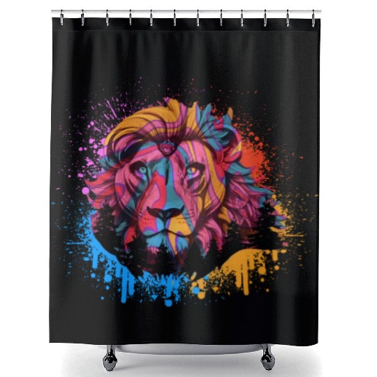 Colorful Rainbow Lion Leo Animal Abstract Color Shower Curtains