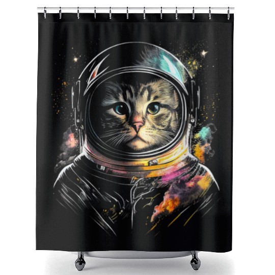 Space Cat on Galaxy Cat Lover Shower Curtains
