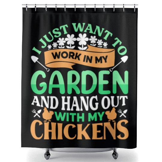 Green Garden Hangout With My Chickens Shower Curtains
