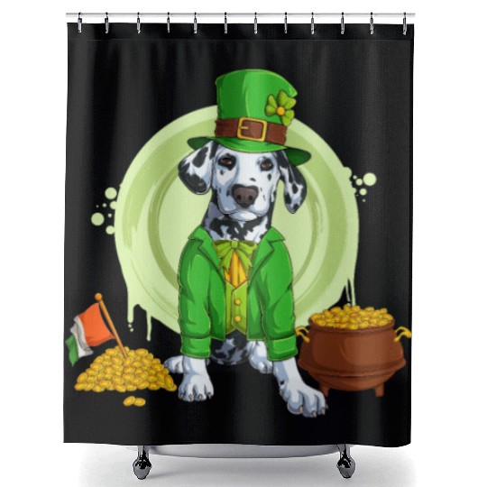 Dalmatian Puppy, Irish Flag, Gold, Shamrock Dog St Shower Curtains