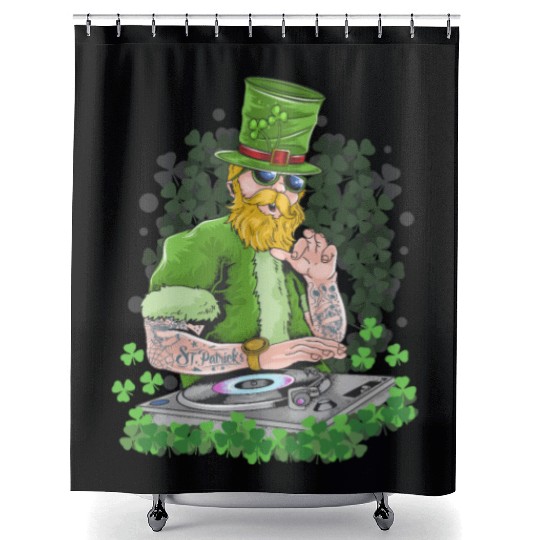 St Patricks Day DJ, Music Love, Tattoos Lucky Clov Shower Curtains