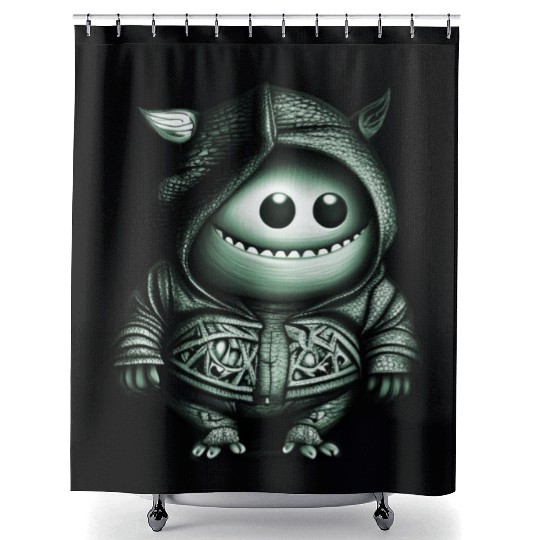 Goofy Looking Monster Green Shower Curtains