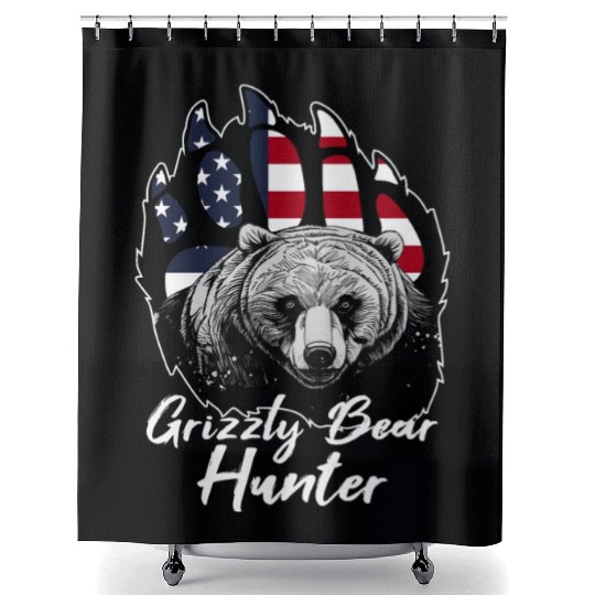 US Flag Grizzly Bear Hunting Patriotic Hunters Shower Curtains