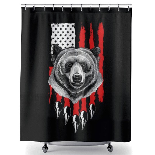 American US Flag Claw Grizzly Bear Hunting Patriot Shower Curtains