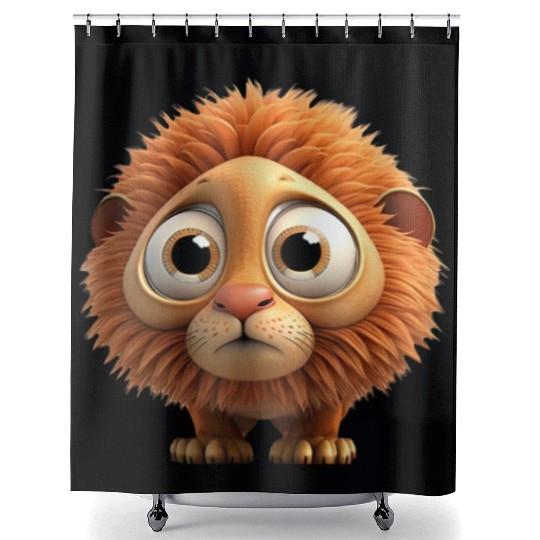 Cute little lion comic character Shower Curtains