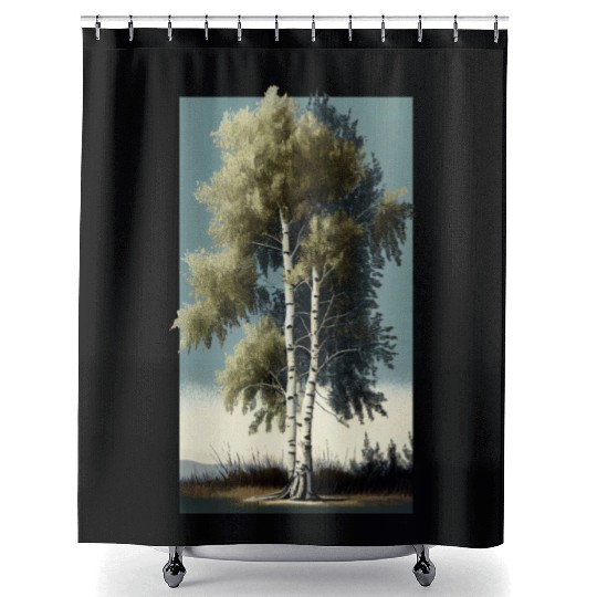Minimalist Birch Tree Art for Any Home Shower Curtains
