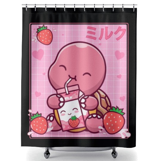 Kawaii Turtle Lover Strawberry Milk Shake Otaku Shower Curtains