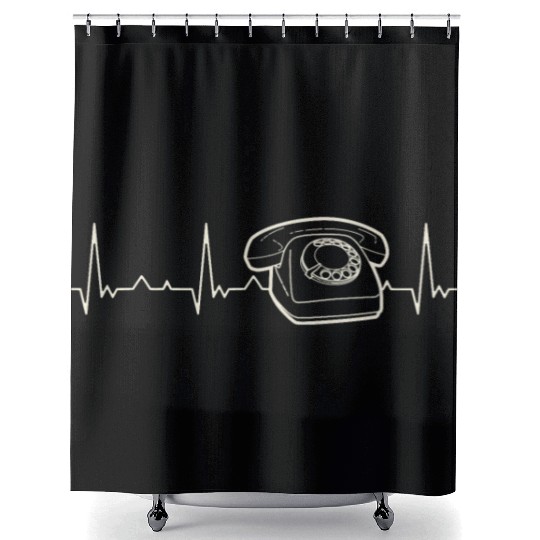 Phone Telephone Classic. Heart. Love. EKG. Pulse. Shower Curtains