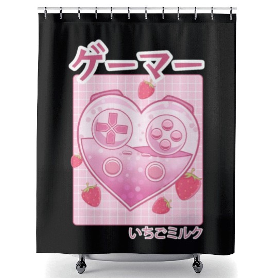 Video Gamer Japanese Kawaii Strawberry Milk Anime Shower Curtains