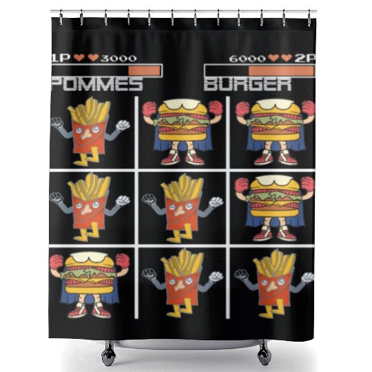 Tic Tac Toe French Fries Chips vs. Burger Shower Curtains