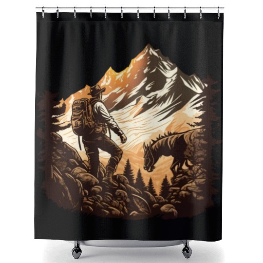 walking in mountains Shower Curtains