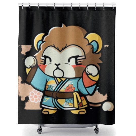 lion in kimono Shower Curtains
