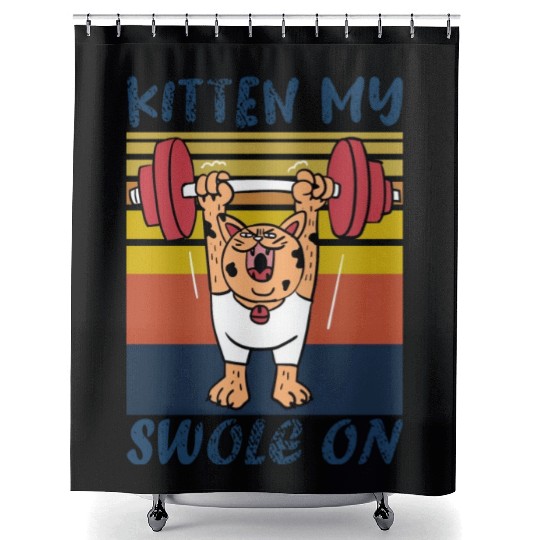Kitten My Swole On Funny Gym Cat Meme Shower Curtains