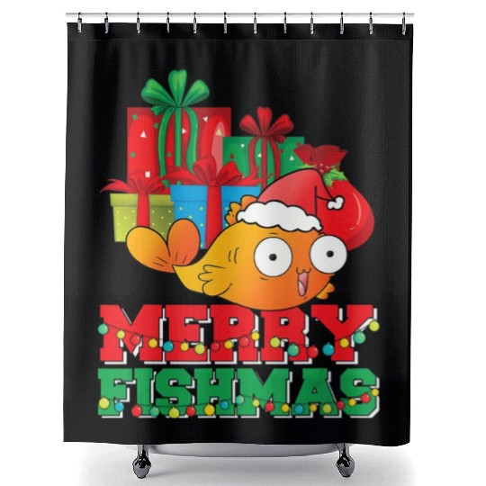Merry Fishmas Christmas Fish Lover Fisherman Ugly Shower Curtains
