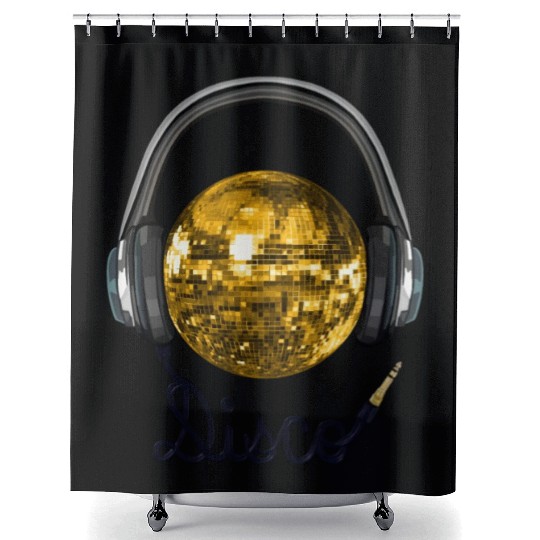 Gold Disco Ball Music Headphones Shower Curtains