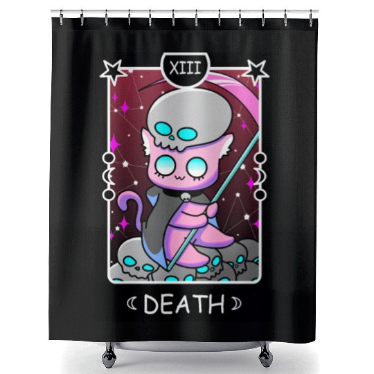 Kawaii Pastel Goth Tarot Card Death Grim Reaper Cu Shower Curtains