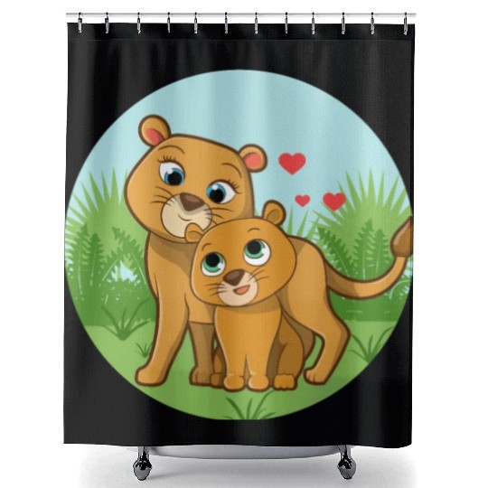 Mother Lion Baby Lion Shower Curtains