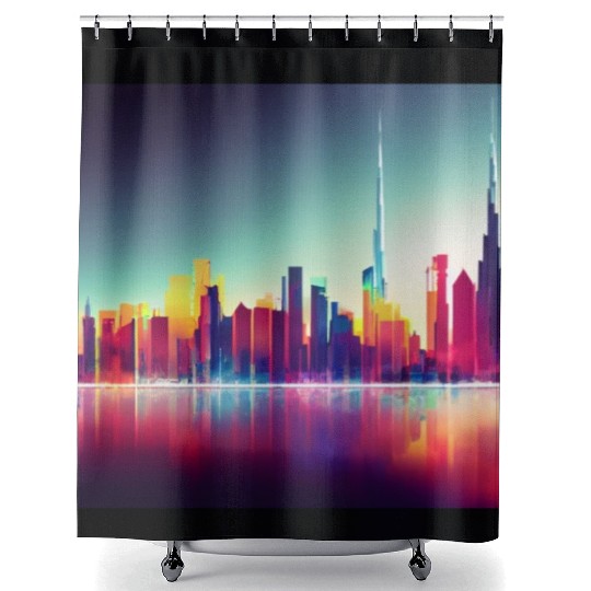 Dubai silhouette skyline abstract art Shower Curtains