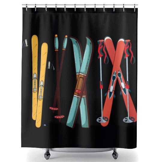 Funny Skiing Colorful Ski Skier Gift Shower Curtains