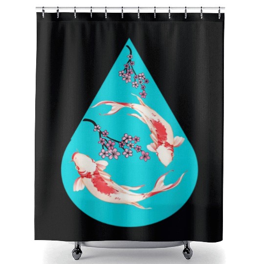 Serenity Koi Fish Raindrop Cheri Blossom Zen Shower Curtains