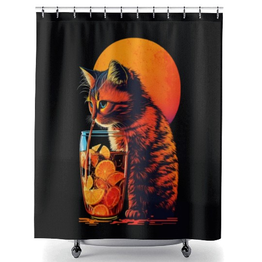 Funny Cat Drinking Cocktail Cat Lover Shower Curtains