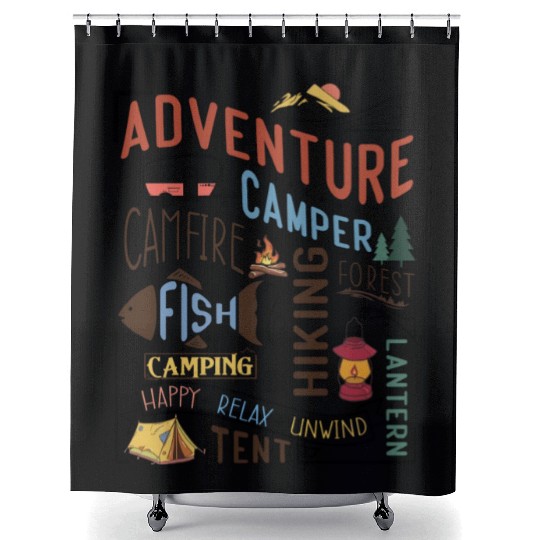 Campfire Hiking Unwind Camping Relax forest fish Shower Curtains
