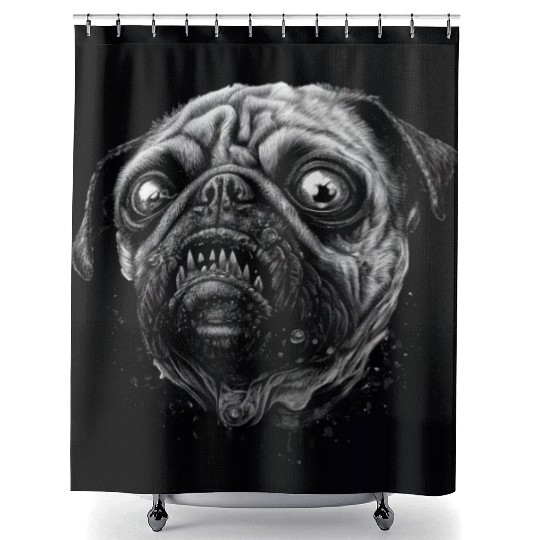Zombie pug Shower Curtains